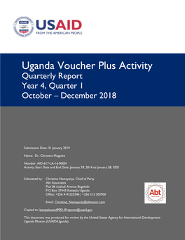 Uganda Voucher Plus Activity Quarterly Report Year 4, Quarter 1 October – December 2018