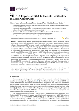 VEGFR-1 Regulates EGF-R to Promote Proliferation in Colon Cancer Cells