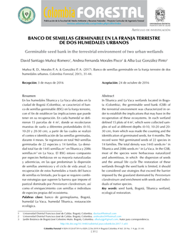 Banco De Semillas Germinable En La Franja Terrestre De Dos Humedales Urbanos