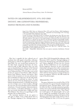 Notes on Salanoemia Eliot, 1978, and Isma Distant, 1886 (Lepidoptera: Hesperiidae), Mainly from Java and Sumatra