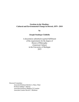 Cultural and Environmental Change in Detroit, 1879 - 2010