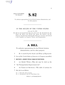 A BILL to Authorize Appropriations for the Federal Aviation Administration, and for Other Purposes