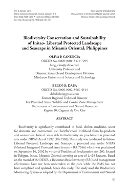 Biodiversity Conservation and Sustainability of Initao- Libertad Protected Landscape and Seascape in Misamis Oriental, Philippines