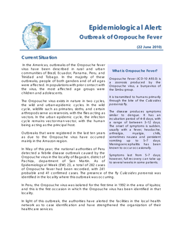 Epidemiological Alert: Outbreak of Oropouche Fever