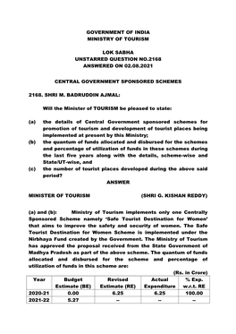 Government of India Ministry of Tourism Lok Sabha