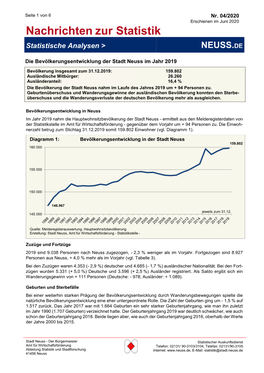 Die Bevölkerungsentwicklung Der Stadt Neuss Im Jahr 2019