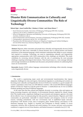 Disaster Risk Communication in Culturally and Linguistically Diverse Communities: the Role of Technology †