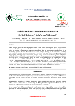 Antimicrobial Activities of Ipomoea Carnea Leaves