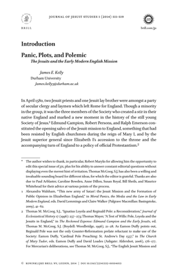 Introduction Panic, Plots, and Polemic the Jesuits and the Early Modern English Mission