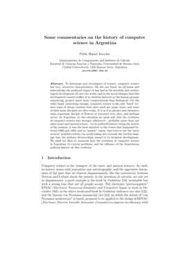 Some Commentaries on the History of Computer Science in Argentina