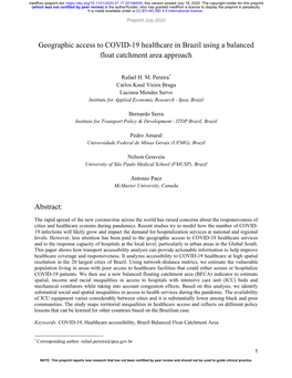 Geographic Access to COVID-19 Healthcare in Brazil Using a Balanced Float Catchment Area Approach