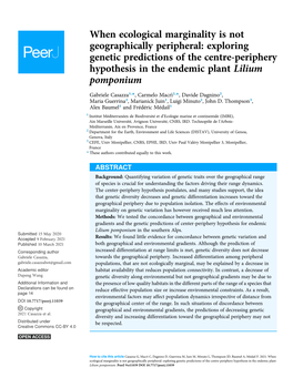 When Ecological Marginality Is Not Geographically Peripheral: Exploring Genetic Predictions of the Centre-Periphery Hypothesis in the Endemic Plant Lilium Pomponium