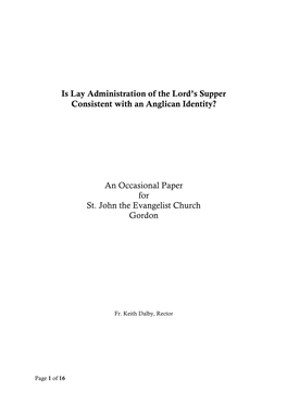 Is Lay Administration of the Lord's Supper Consistent with an Anglican