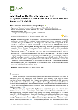 A Method for the Rapid Measurement of Alkylresorcinols in Flour, Bread and Related Products Based on 1H Qnmr