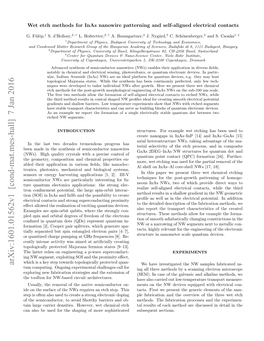 Arxiv:1601.01562V1 [Cond-Mat.Mes-Hall] 7 Jan 2016 We Have Investigated the NW Samples Fabricated Us- Tum Computing