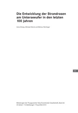 Die Entwicklung Der Strandrasen Am Unterseeufer in Den Letzten 100 Jahren