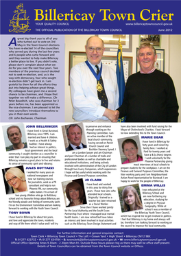 Billericay Town Crier YOUR QUALITY COUNCIL the OFFICIAL PUBLICATION of the BILLERICAY TOWN COUNCIL June 2012