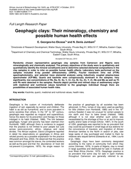 Geophagic Clays: Their Mineralogy, Chemistry and Possible Human Health Effects