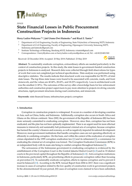 State Financial Losses in Public Procurement Construction Projects in Indonesia