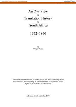 An Overview Translation History South Africa 1652–1860