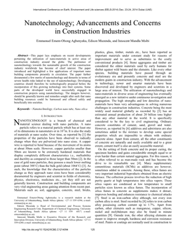 Nanotechnology; Advancements and Concerns in Construction Industries