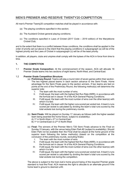 Men's Premier and Reserve Twenty20