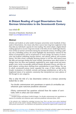 A Distant Reading of Legal Dissertations from German Universities in the Seventeenth Century