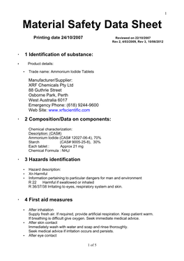 Material Safety Data Sheet