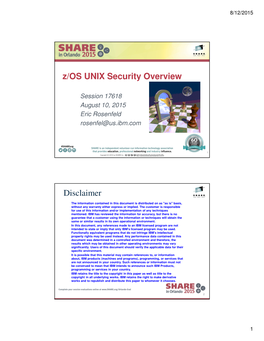 Z/OS UNIX Security Overview Disclaimer