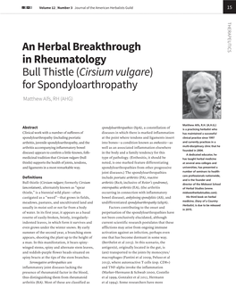 Bull Thistle (Cirsium Vulgare) for Spondyloarthropathy Matthew Alfs, RH (AHG)