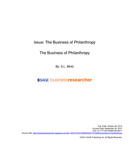 Issue: the Business of Philanthropy
