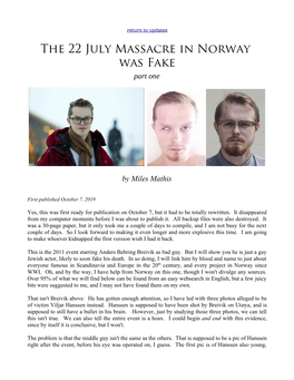 The 22 July Massacre in Norway Was Fake, Part 1