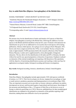 Key to Adult Flesh Flies (Diptera: Sarcophagidae) of the British Isles