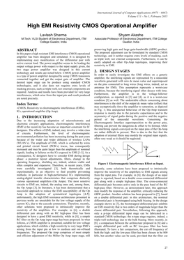 High EMI Resistivity CMOS Operational Amplifier