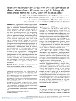 Identifying Important Areas for the Conservation of Dwarf Chameleons (Brookesia Spp.) in Tsingy De Bemaraha National Park, Western Madagascar J