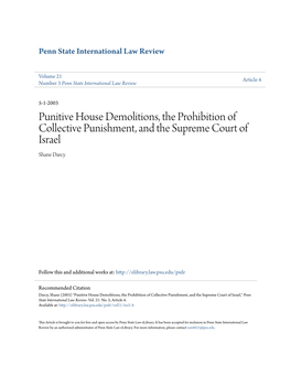 Punitive House Demolitions, the Prohibition of Collective Punishment, and the Supreme Court of Israel Shane Darcy