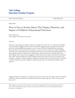 How to Get to Sesame Street: the Origins, Elements, and Impact of Children’S Educational Television