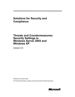 Threats and Countermeasures: Security Settings in Windows Server 2003 and Windows XP