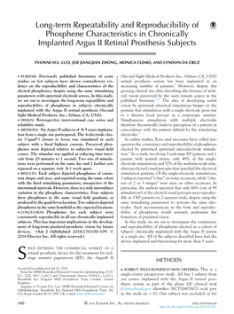 Long-Term Repeatability and Reproducibility of Phosphene Characteristics in Chronically Implanted Argus II Retinal Prosthesis Subjects