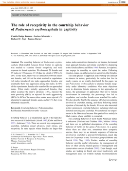 The Role of Receptivity in the Courtship Behavior of Podocnemis Erythrocephala in Captivity