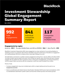 Investment Stewardship Global Engagement Summary Report