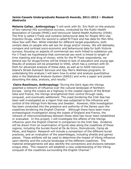 Jamie Cassels Undergraduate Research Awards, 2011-2012 – Student Abstracts