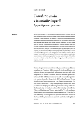 Translatio Studii E Translatio Imperii Appunti Per Un Percorso