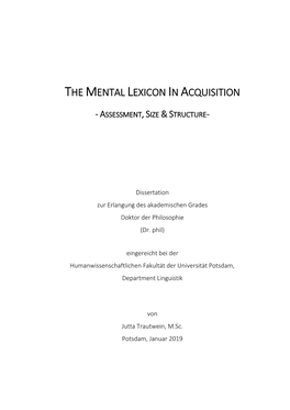 The Mental Lexicon in Acquisition