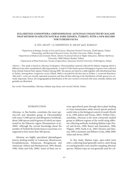 Flea Beetles (Coleoptera: Chrysomelidae: Alticinae) Collected by Malaise Trap Method in Gölcük Natural Park (Isparta, Turkey), with a New Record for Turkish Fauna