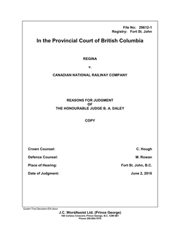 In the Provincial Court of British Columbia