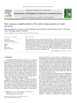 Mice Carrying a Complete Deletion of the Talin2 Coding Sequence Are Viable and Fertile