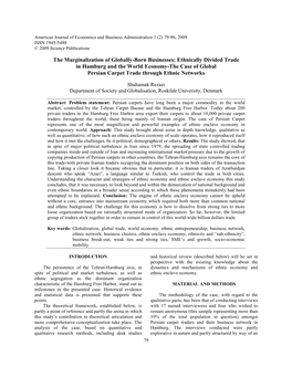 Ethnically Divided Trade in Hamburg and the World Economy-The Case of Global Persian Carpet Trade Through Ethnic Networks