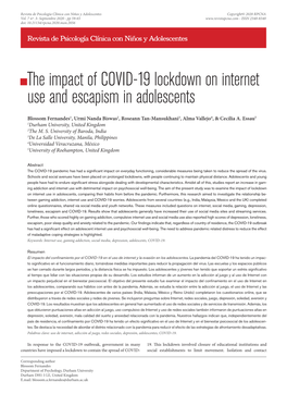 The Impact of COVID-19 Lockdown on Internet Use and Escapism in Adolescents