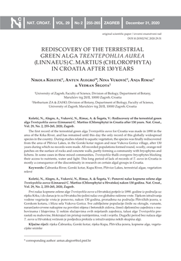 Rediscovery of the Terrestrial Green Alga Trentepohlia Aurea (Linnaeus) C